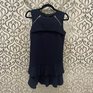 Sandro Navy Blue Zipper Decal Short Dress